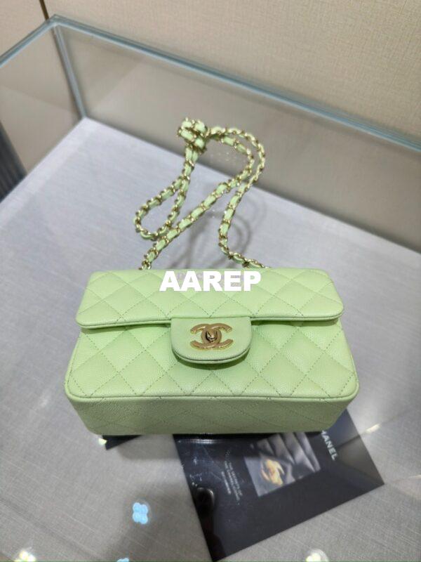 Replica Chanel Small Classic Flap CF Bag Quilted Caviar Shining Light Gold Hardware 20cm in Light Green 8