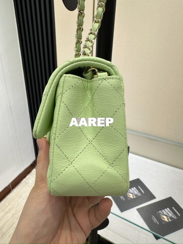 Replica Chanel Small Classic Flap CF Bag Quilted Caviar Shining Light Gold Hardware 20cm in Light Green 9