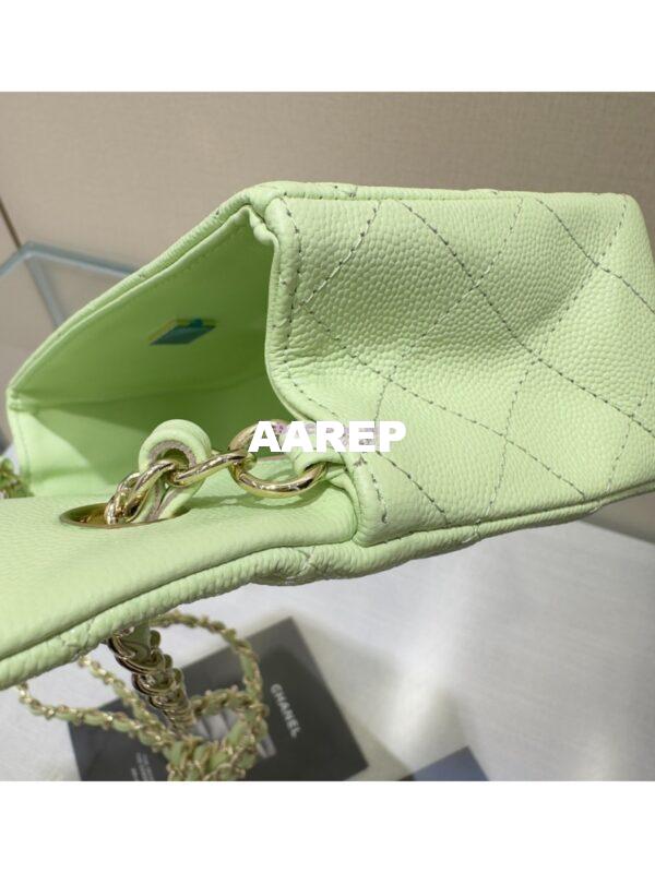 Replica Chanel Small Classic Flap CF Bag Quilted Caviar Shining Light Gold Hardware 20cm in Light Green 11