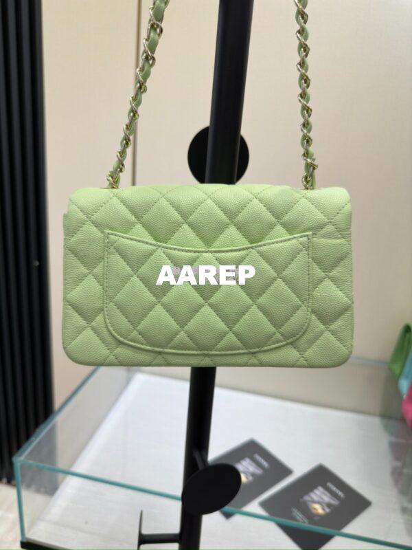 Replica Chanel Small Classic Flap CF Bag Quilted Caviar Shining Light Gold Hardware 20cm in Light Green 13