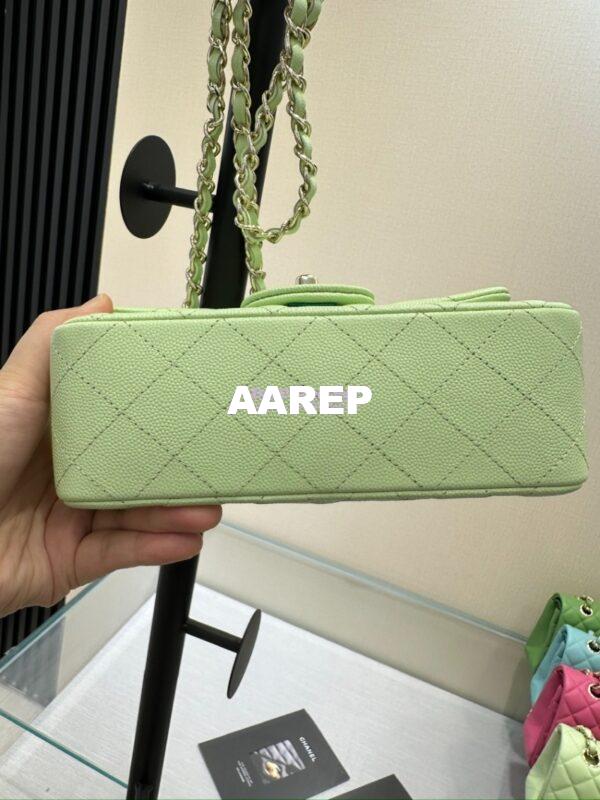 Replica Chanel Small Classic Flap CF Bag Quilted Caviar Shining Light Gold Hardware 20cm in Light Green 14