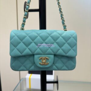 Replica Chanel Small Classic Flap CF Bag Quilted Caviar Shining Light Gold Hardware 20cm in Light Sky Blue 2