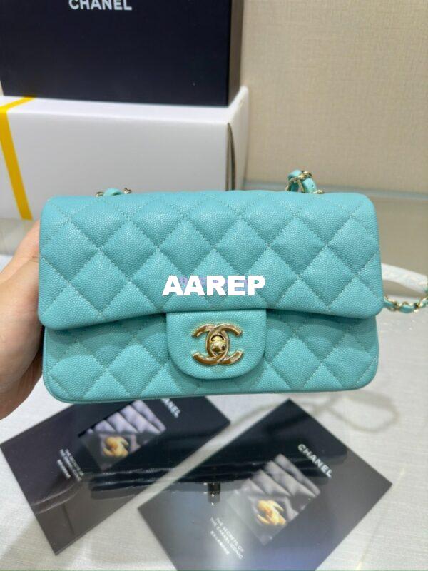 Replica Chanel Small Classic Flap CF Bag Quilted Caviar Shining Light Gold Hardware 20cm in Light Sky Blue 6