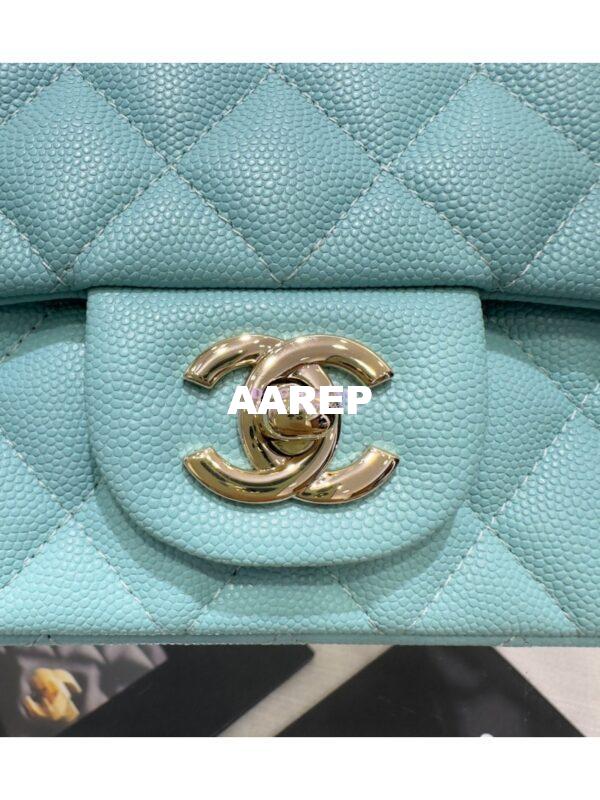 Replica Chanel Small Classic Flap CF Bag Quilted Caviar Shining Light Gold Hardware 20cm in Light Sky Blue 8
