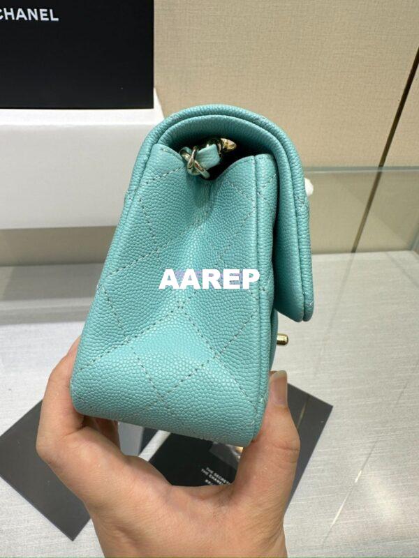 Replica Chanel Small Classic Flap CF Bag Quilted Caviar Shining Light Gold Hardware 20cm in Light Sky Blue 9