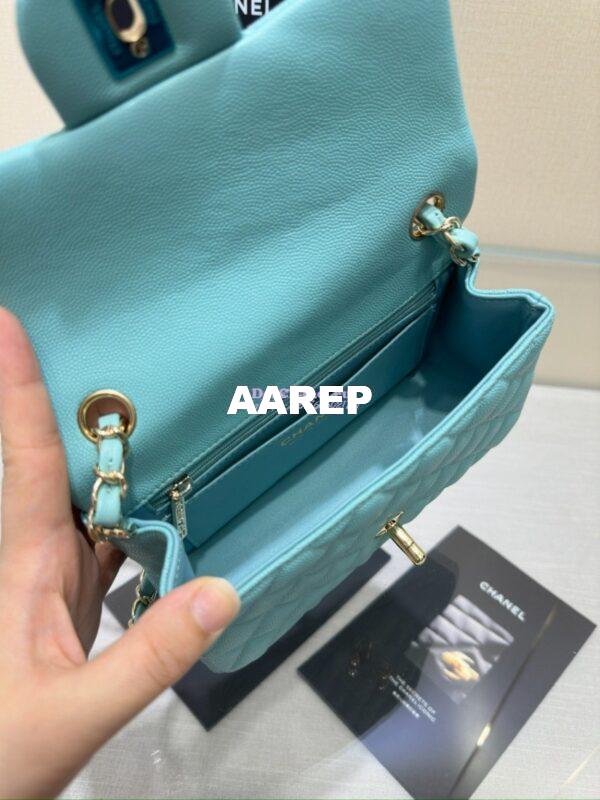 Replica Chanel Small Classic Flap CF Bag Quilted Caviar Shining Light Gold Hardware 20cm in Light Sky Blue 10