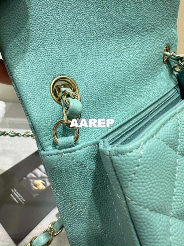 Replica Chanel Small Classic Flap CF Bag Quilted Caviar Shining Light Gold Hardware 20cm in Light Sky Blue 12