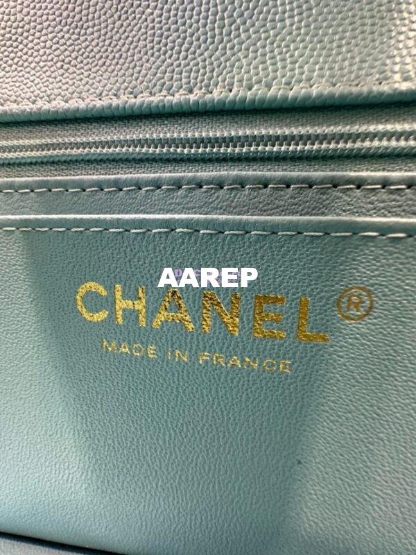 Replica Chanel Small Classic Flap CF Bag Quilted Caviar Shining Light Gold Hardware 20cm in Light Sky Blue 13
