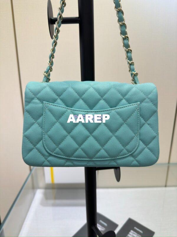 Replica Chanel Small Classic Flap CF Bag Quilted Caviar Shining Light Gold Hardware 20cm in Light Sky Blue 15