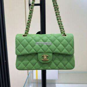 Replica Chanel Small Classic Double Flap Bag in Light Gold Hardware 23cm Quilted Caviar Grass