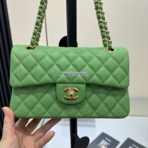 Replica Chanel Small Classic Double Flap Bag in Light Gold Hardware 23cm Quilted Caviar Grass 2