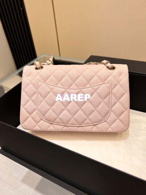 Replica Chanel Small Classic Double Flap Bag in Light Gold Hardware 23cm Quilted Caviar Light Pink 7