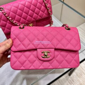 Replica Chanel Small Classic Double Flap Bag in Light Gold Hardware 23cm Quilted Caviar Pink 2