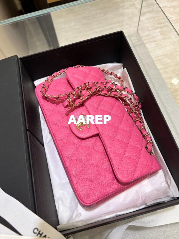 Replica Chanel Small Classic Double Flap Bag in Light Gold Hardware 23cm Quilted Caviar Pink 5