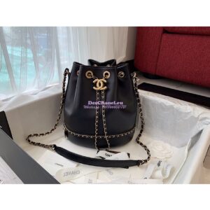 Replica Chanel Grained Calfskin Drawstring Bag AS0373 Black