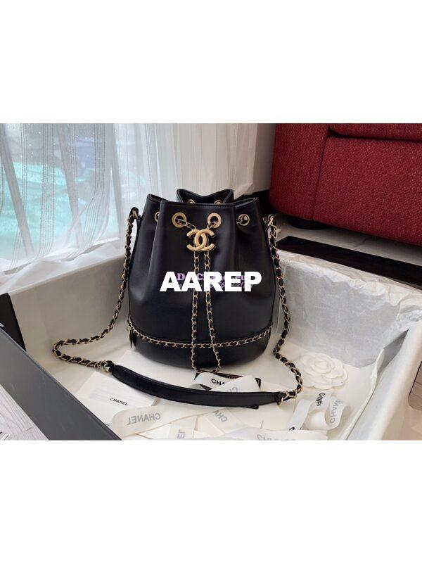Replica Chanel Grained Calfskin Drawstring Bag AS0373 Black 3