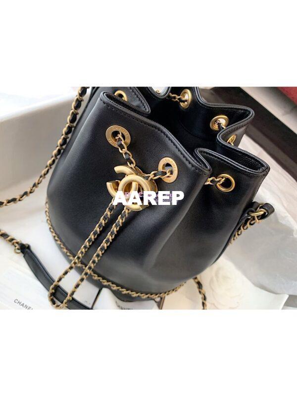 Replica Chanel Grained Calfskin Drawstring Bag AS0373 Black 4