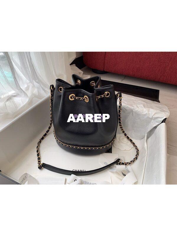 Replica Chanel Grained Calfskin Drawstring Bag AS0373 Black 8