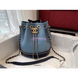 Replica Chanel Grained Calfskin Drawstring Bag AS0373 Blue and Dark Blue