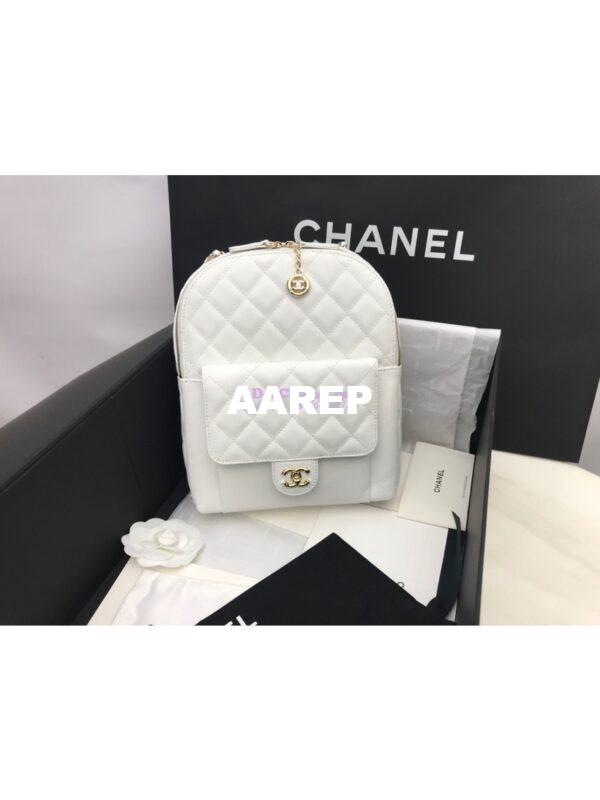 Replica Chanel CC Day Grained Calfskin Backpack AS0004 White 12