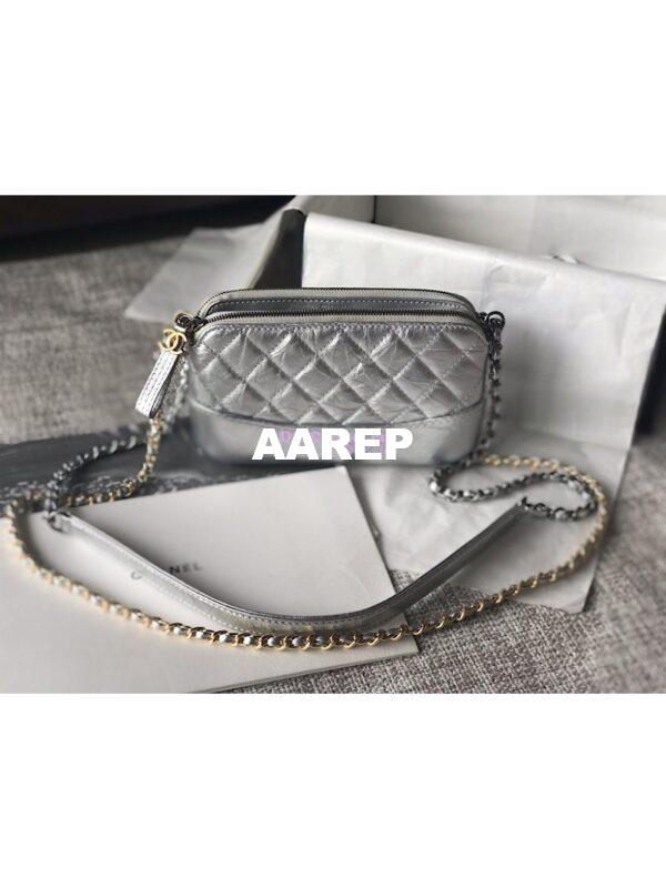 Replica Chanel Gabrielle Clutch With Chain A94505 Metallic Silver 3