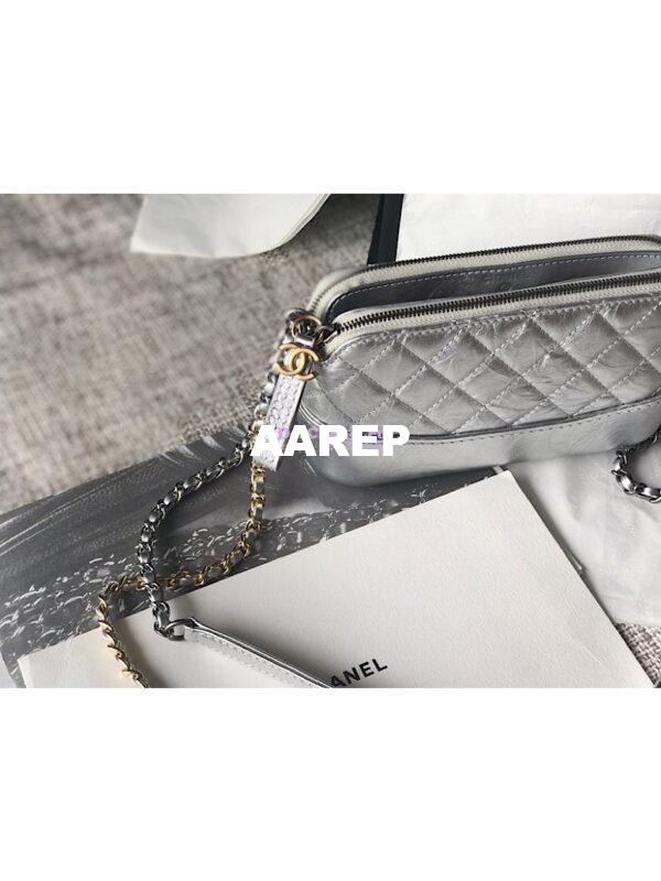 Replica Chanel Gabrielle Clutch With Chain A94505 Metallic Silver 4