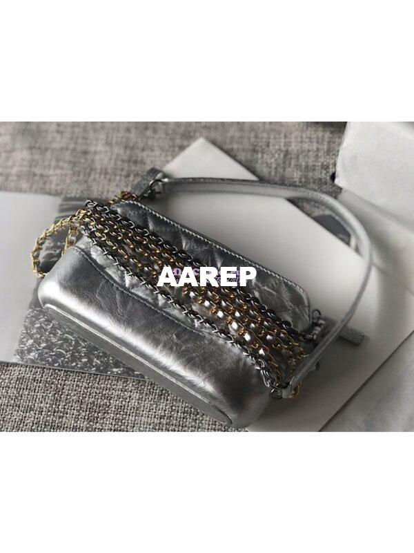 Replica Chanel Gabrielle Clutch With Chain A94505 Metallic Silver 9