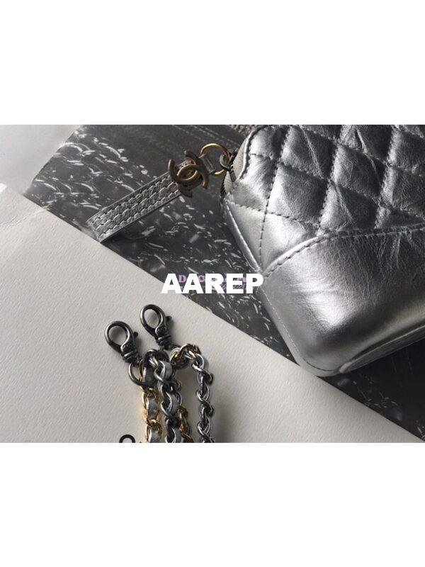 Replica Chanel Gabrielle Clutch With Chain A94505 Metallic Silver 10