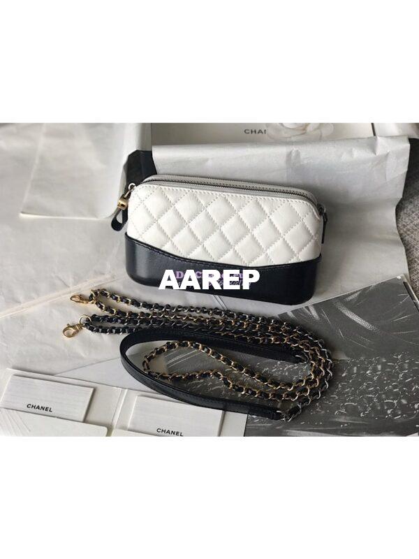 Replica Chanel Gabrielle Clutch With Chain A94505 White and Black 3