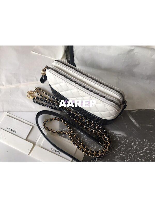 Replica Chanel Gabrielle Clutch With Chain A94505 White and Black 4