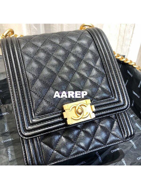 Replica Chanel 19s Cruise Boy North South Bag AS0130 Grained Calfskin Black 2
