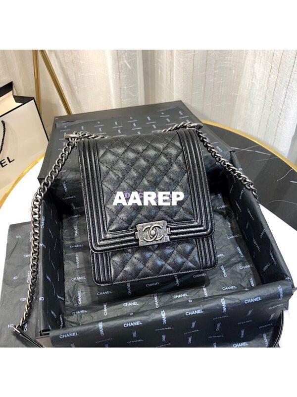 Replica Chanel 19s Cruise Boy North South Bag AS0130 Grained Calfskin Black 8