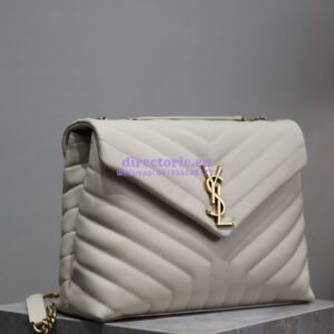 Replica YSL Saint Laurent Medium Loulou Bag In "Y" Matelassé Leather 459749 Blanc Gold Hardware