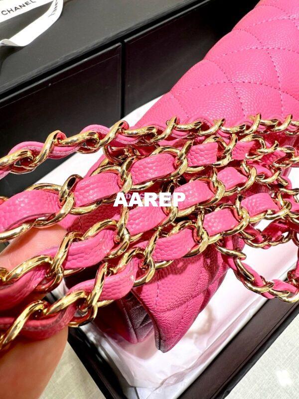 Replica Chanel Small Classic Double Flap Bag in Light Gold Hardware 23cm Quilted Caviar Pink 8