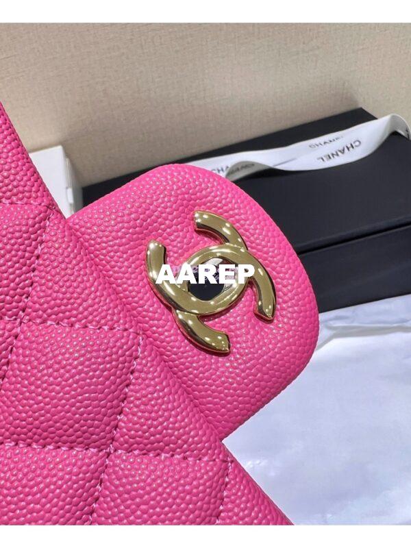 Replica Chanel Small Classic Double Flap Bag in Light Gold Hardware 23cm Quilted Caviar Pink 9