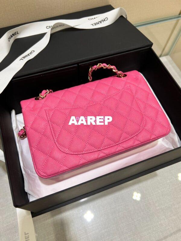 Replica Chanel Small Classic Double Flap Bag in Light Gold Hardware 23cm Quilted Caviar Pink 10