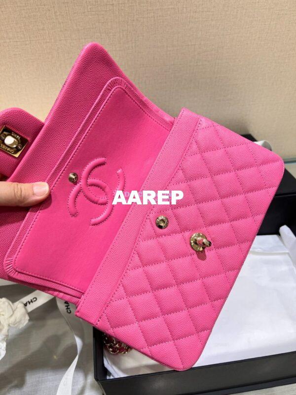 Replica Chanel Small Classic Double Flap Bag in Light Gold Hardware 23cm Quilted Caviar Pink 11