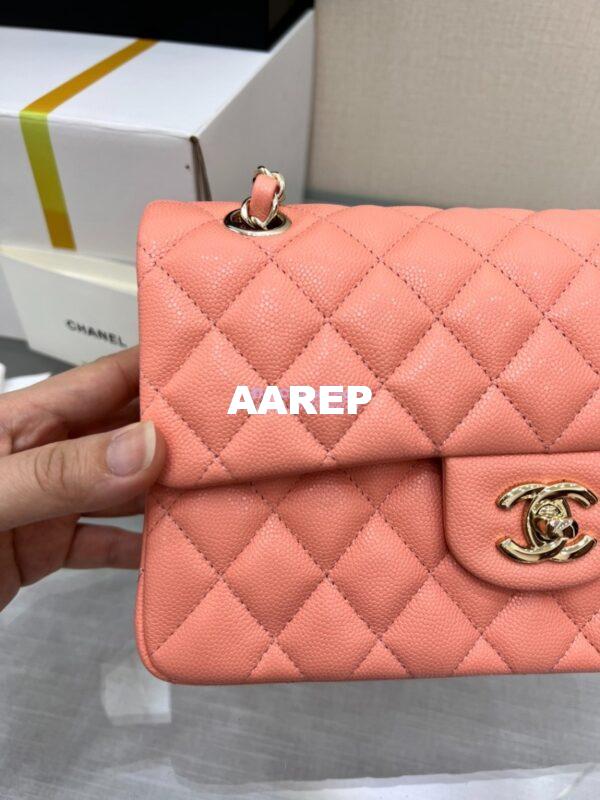 Replica Chanel Small Classic Double Flap Bag in Light Gold Hardware 23cm Quilted Caviar Coral 8
