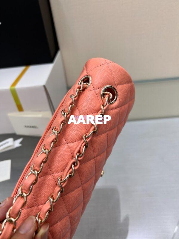 Replica Chanel Small Classic Double Flap Bag in Light Gold Hardware 23cm Quilted Caviar Coral 9