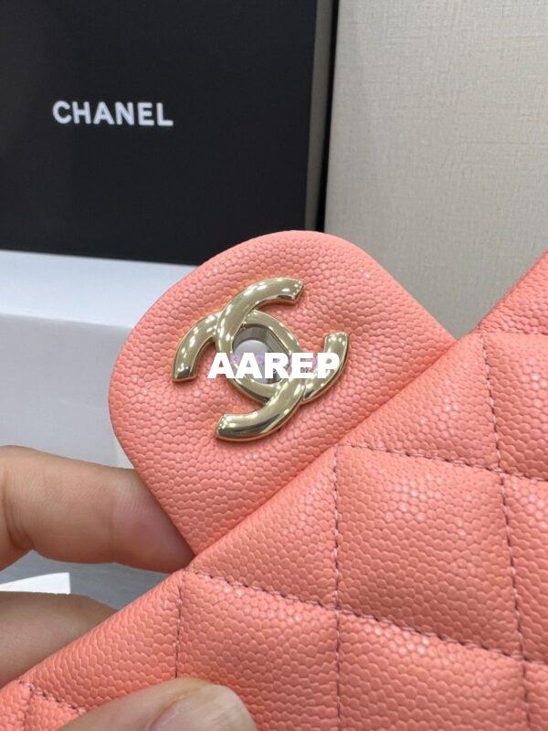 Replica Chanel Small Classic Double Flap Bag in Light Gold Hardware 23cm Quilted Caviar Coral 11