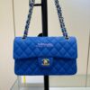 Replica Chanel Small Classic Double Flap Bag in Light Gold Hardware 23cm Quilted Caviar Light Sky Blue 2