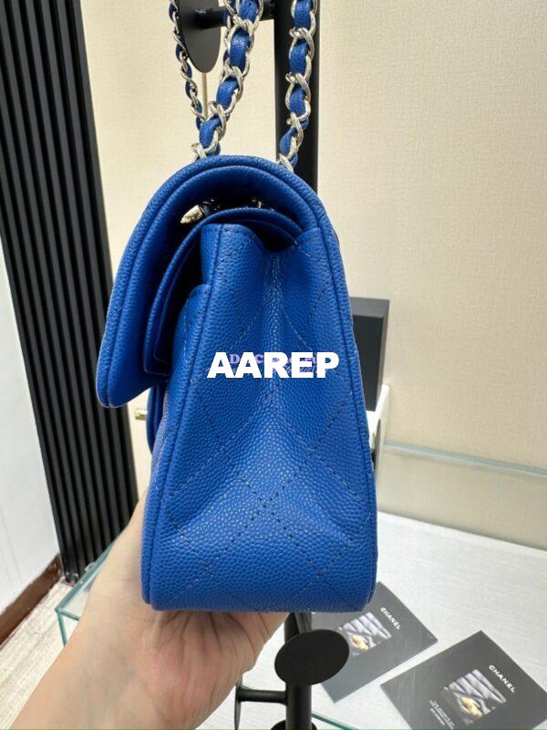 Replica Chanel Small Classic Double Flap Bag in Light Gold Hardware 23cm Quilted Caviar Cobalt Blue 7