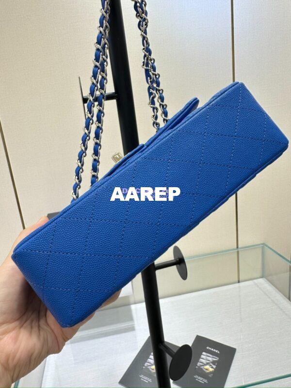 Replica Chanel Small Classic Double Flap Bag in Light Gold Hardware 23cm Quilted Caviar Cobalt Blue 9