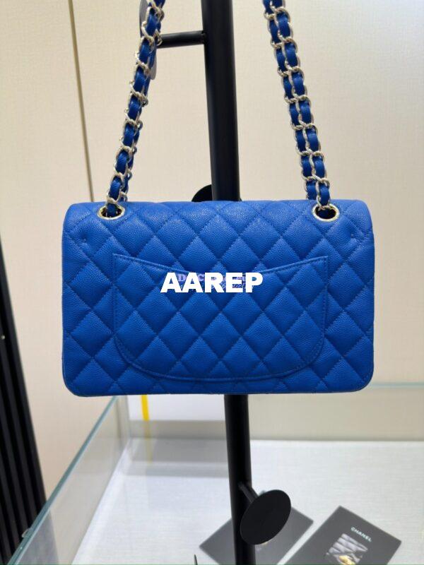 Replica Chanel Small Classic Double Flap Bag in Light Gold Hardware 23cm Quilted Caviar Cobalt Blue 15