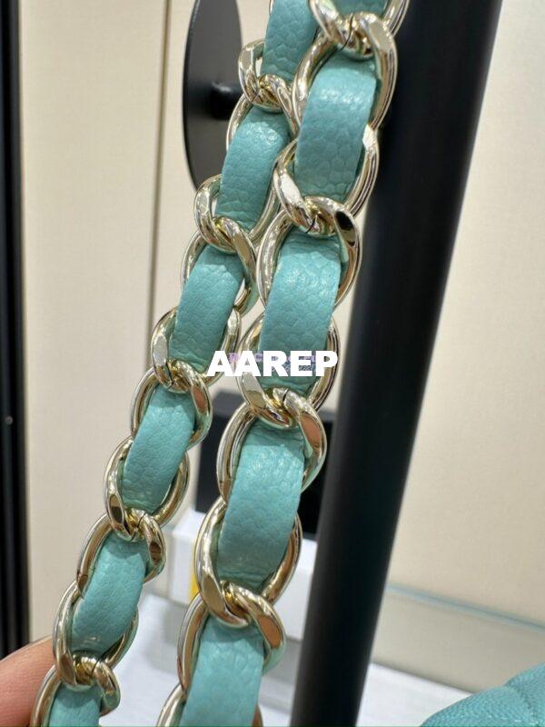 Replica Chanel Small Classic Double Flap Bag in Light Gold Hardware 23cm Quilted Caviar Light Sky Blue 9