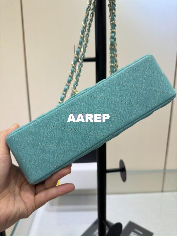 Replica Chanel Small Classic Double Flap Bag in Light Gold Hardware 23cm Quilted Caviar Light Sky Blue 15