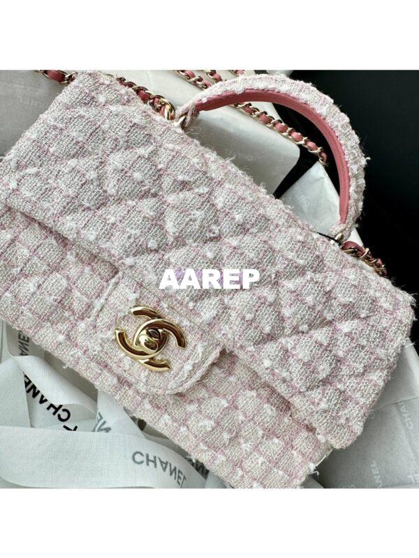 Replica Chanel Tweed Mini Flap Bag With Top Handle Light Pink AS2431 with Light Gold Hardware 6