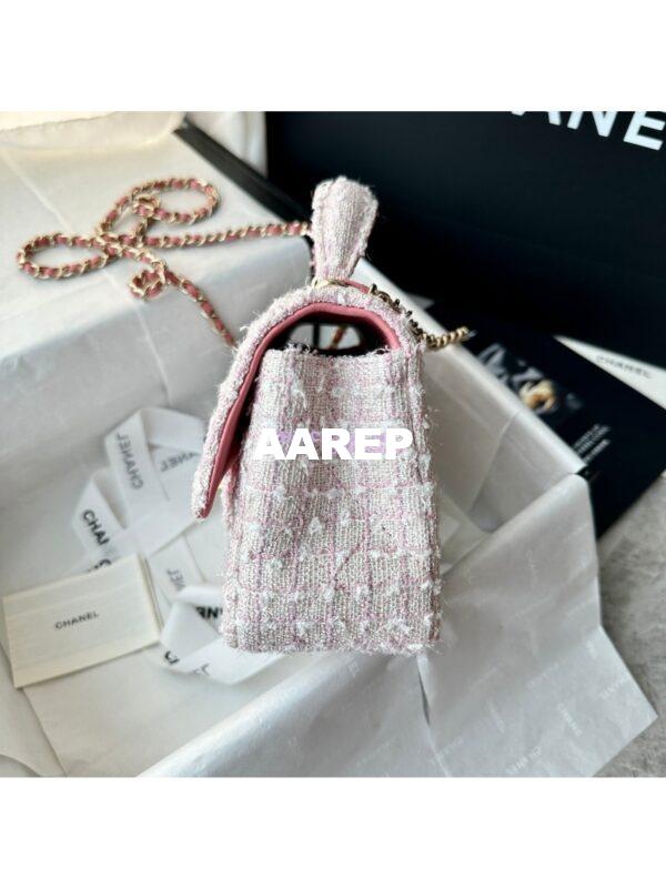 Replica Chanel Tweed Mini Flap Bag With Top Handle Light Pink AS2431 with Light Gold Hardware 7