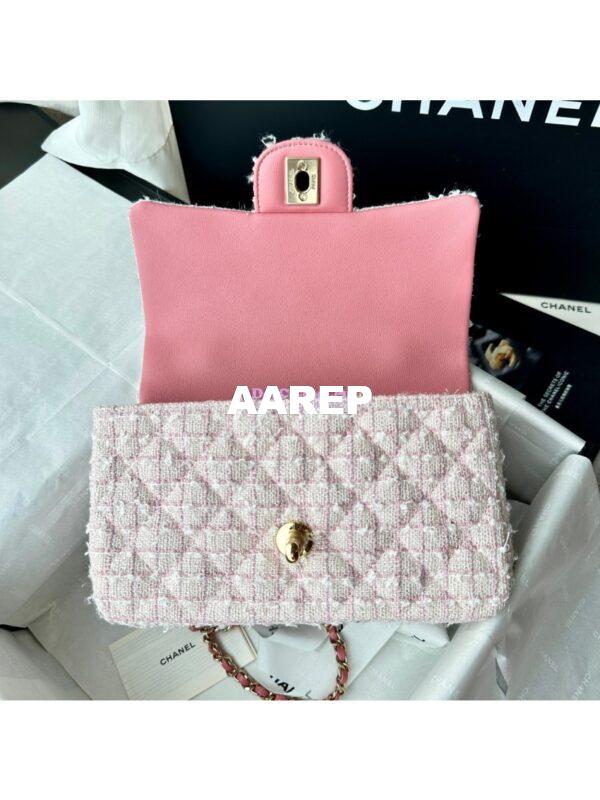 Replica Chanel Tweed Mini Flap Bag With Top Handle Light Pink AS2431 with Light Gold Hardware 8