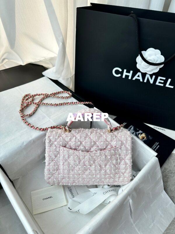 Replica Chanel Tweed Mini Flap Bag With Top Handle Light Pink AS2431 with Light Gold Hardware 11